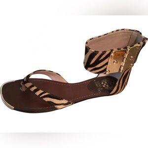 Vince Camuto Brown Zebra Print Sandals with Gold Buckle Size 6 1/2